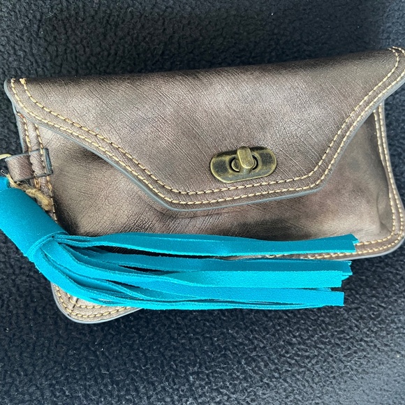 Catchfly clutch Wristlet Brushed Metallic Brown Leather Mini Bag Purse - Picture 4 of 9